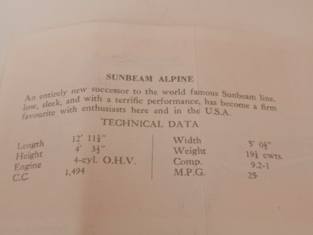 スポット・オン　No.191　サンビーム・アルパイン・コンバーチブル（SPOT-ON No.191 Sunbeam Alpine Convertible)